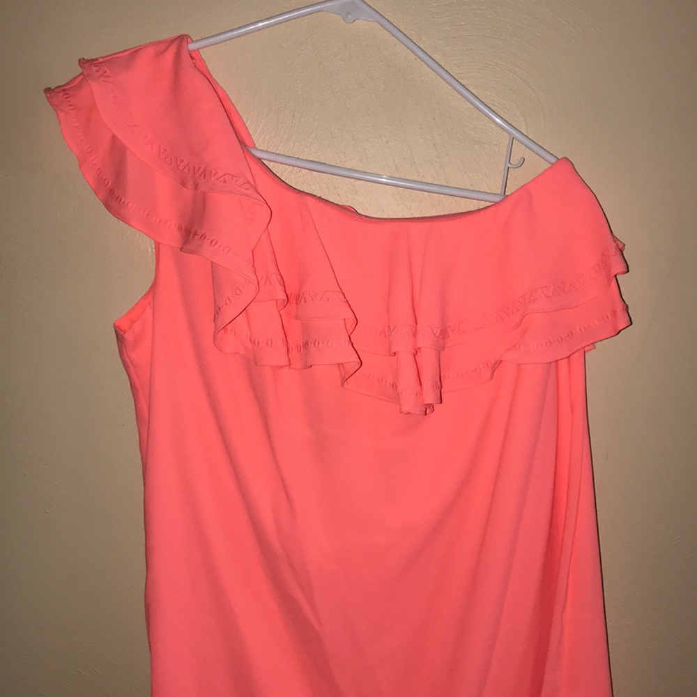 Pink Ruffle Neckline Dress